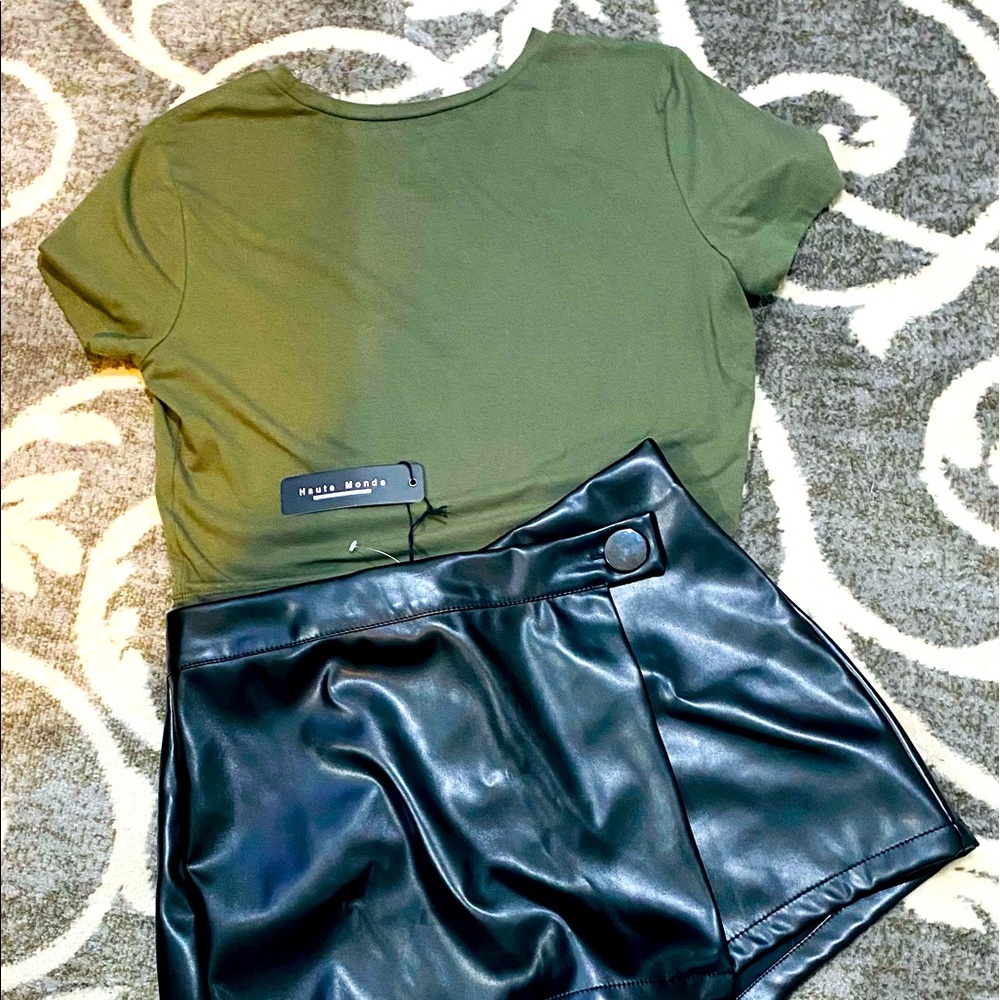 Black leather skort skirt